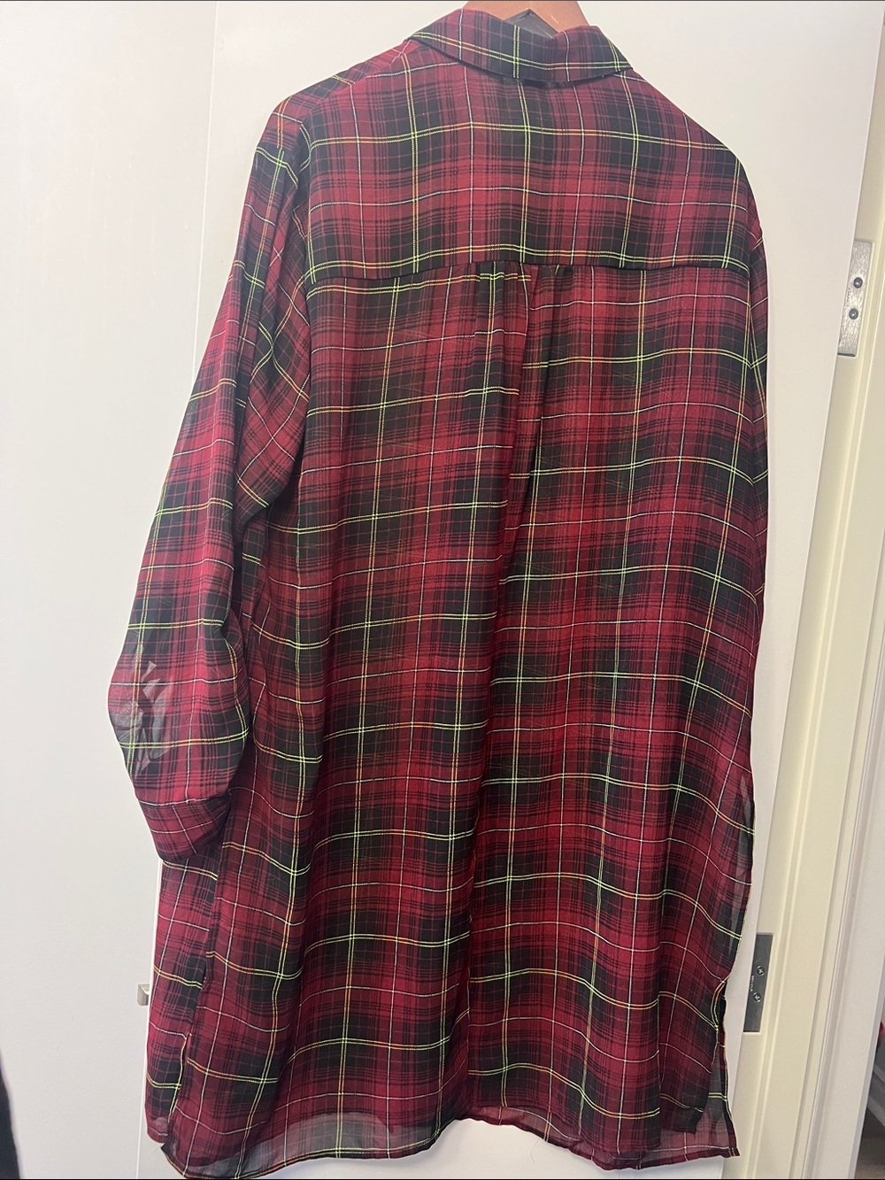Women's Plaid Button-Up Shirt - Red - Picture 5 of 5